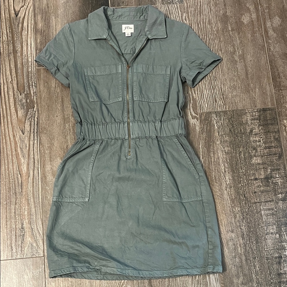 J.Crew Green Zip-Up Dress with gathered waist size 0